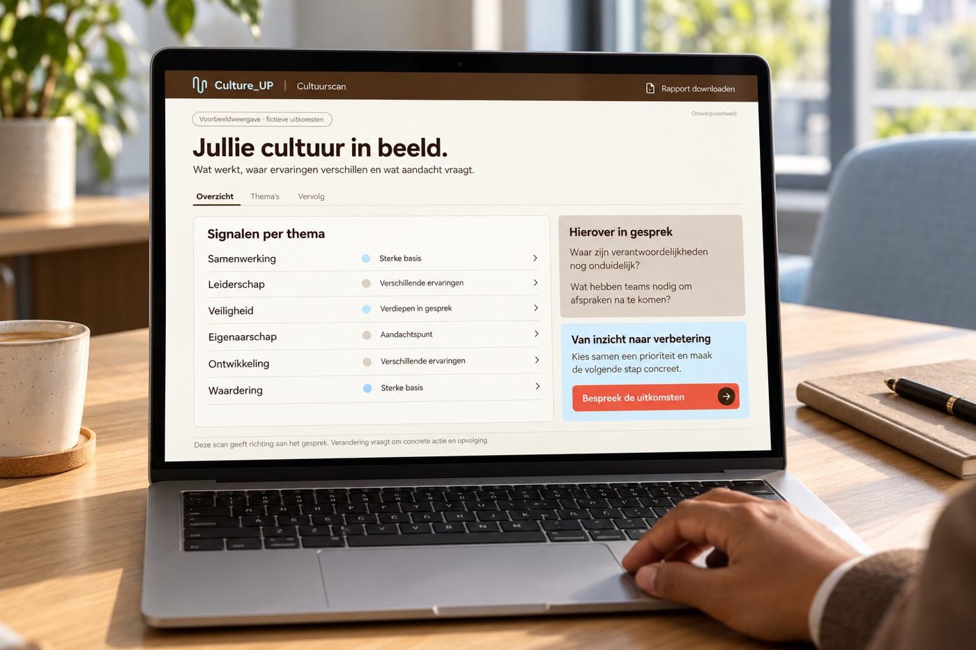 Rapportage van de Culture_UP Scan op een laptop